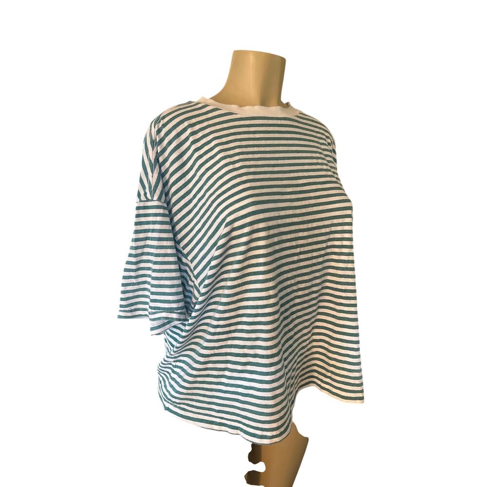 Women S Free People FP Movement Tackle Stripe Tee Green Crew Neck T-Shirt Top